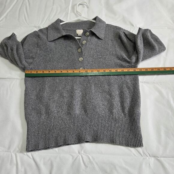 A New Day Grey Short Sleeve Button Collared Sweater Top Woman's Size Small - Picture 7 of 7